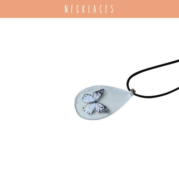 White Frosted Butterfly Necklace (Style 2) - Picture 2 of 5